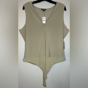 Express Tan Sleeveless Bodysuit with Tie Front